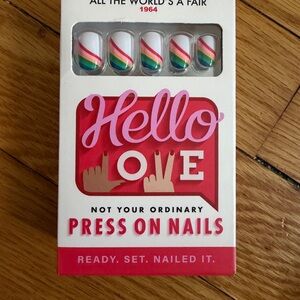 Hello Love Rainbow Diagonal Stripe Press-On Nails – White Base